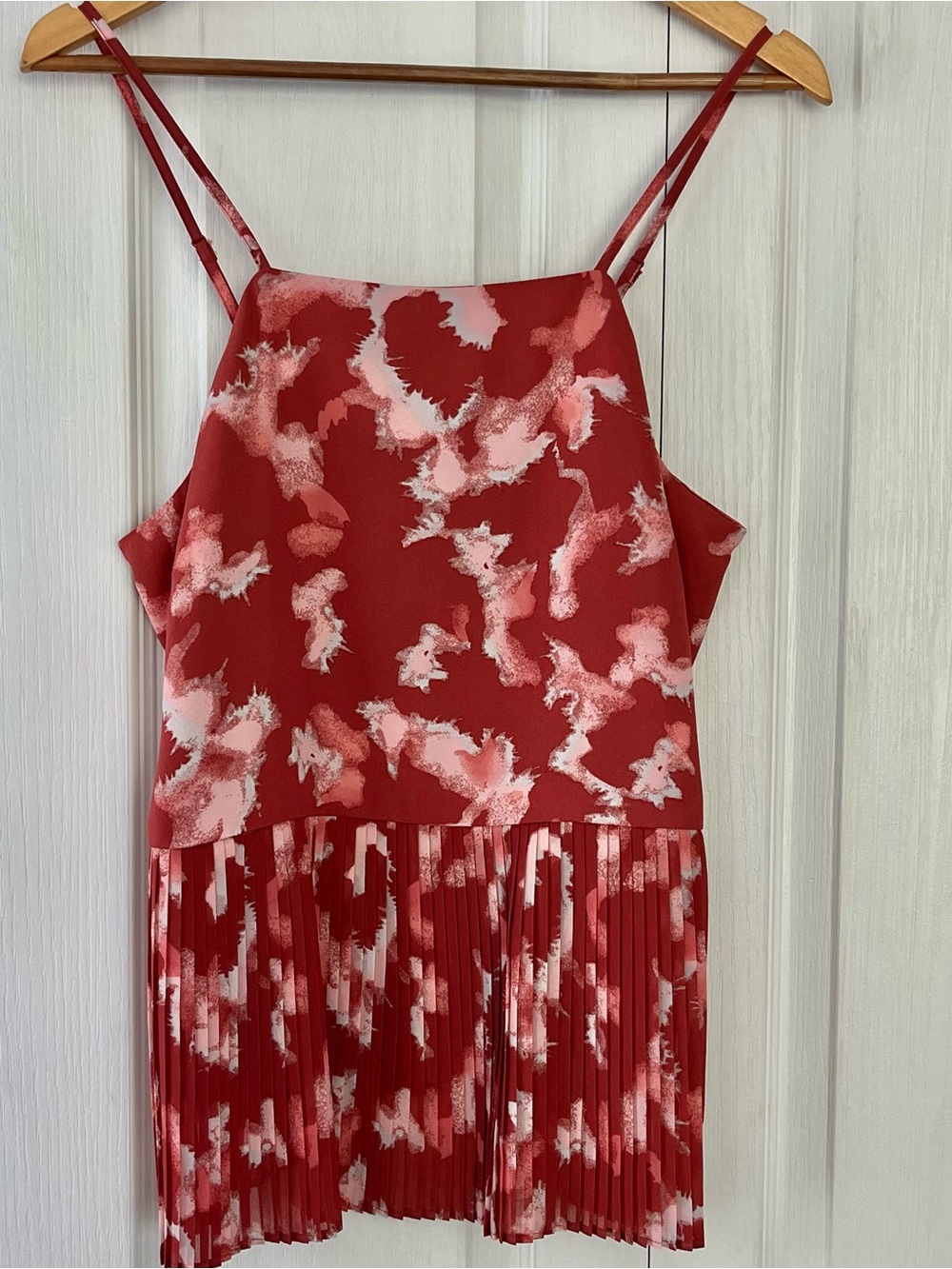 Nine West Women’s Pleated Peplum Camisole Tank Top Adjustable Strap Coral Size M